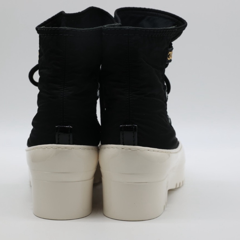 CHANEL Black Nylon Ankle Boots with White Rubber Sole size 38 - Picture 7 of 13